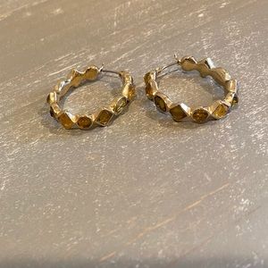 Vintage Green and Yellow Crystal Gold Hoop Earrings
